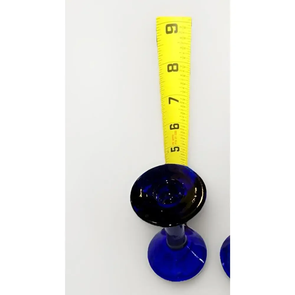 VINTAGE Pair Of Cobalt Blue Taper Candlestick Holders 4 And 6 Inches Tall 1970’s